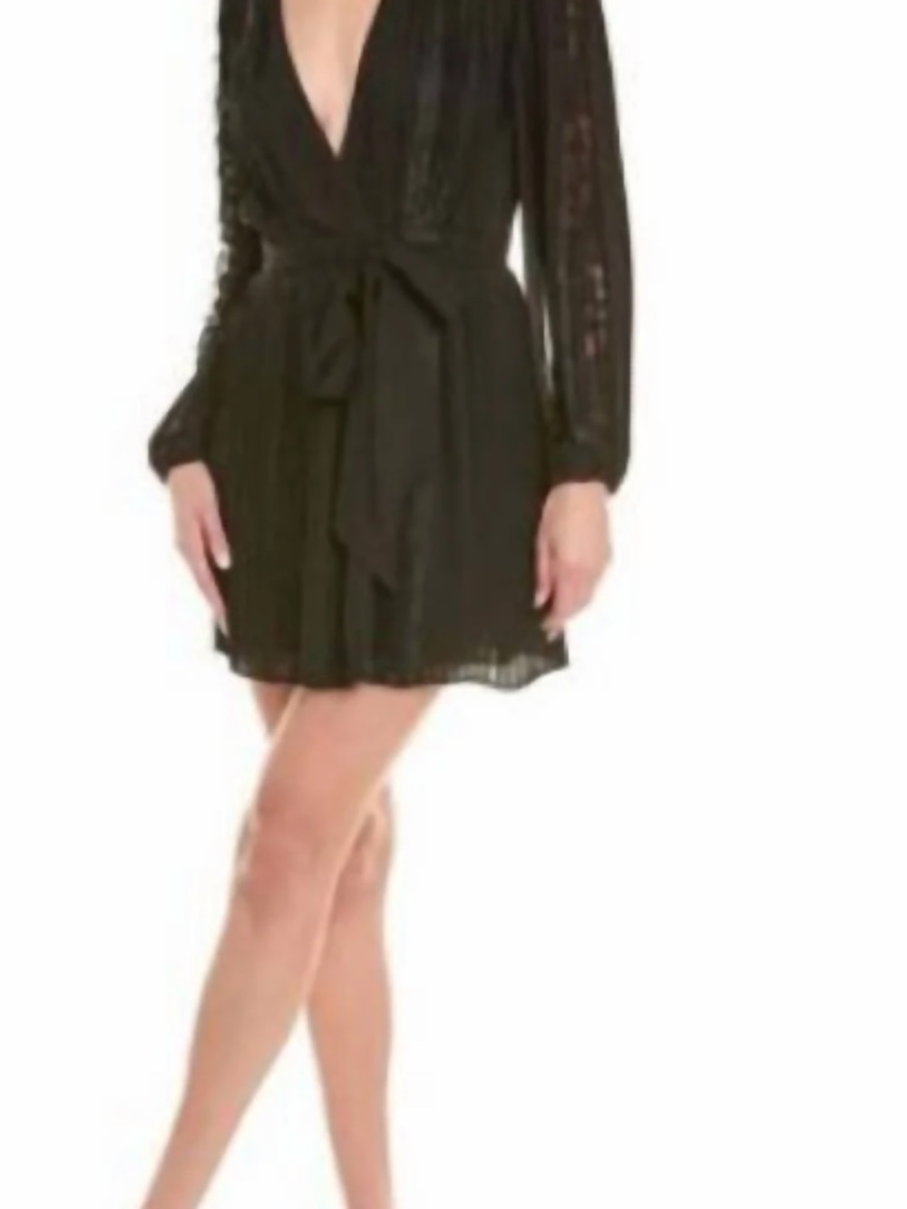 The Kooples - BNWT Women's Black Pleated Lace Tie-Waist Dress - size FR 0/ US 2